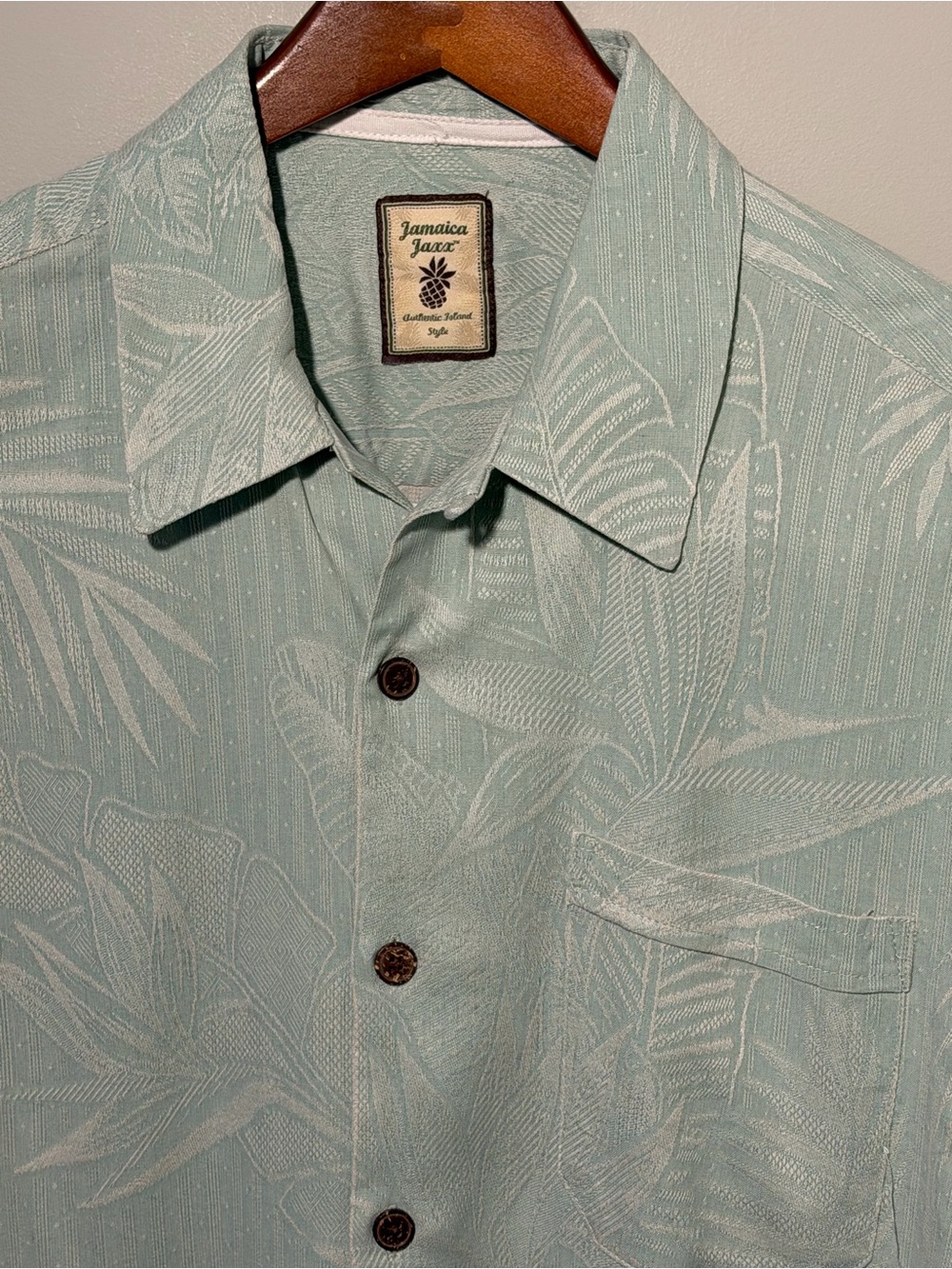Jamaica Jaxx Seafoam Green Island-Inspired Tropical Camp Shirt